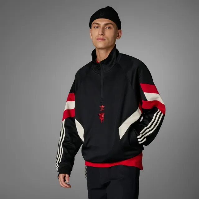 Manchester United adidas Rekive HalfZip Crew Sweater - Black