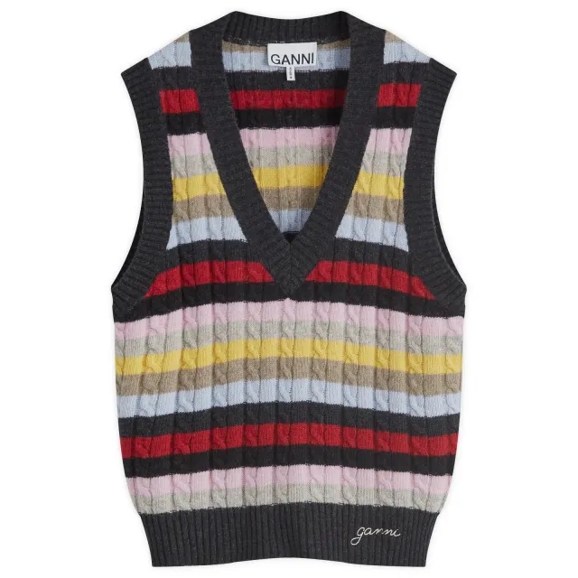 GANNI Women's Logo Wool Mix Vest Multicolour