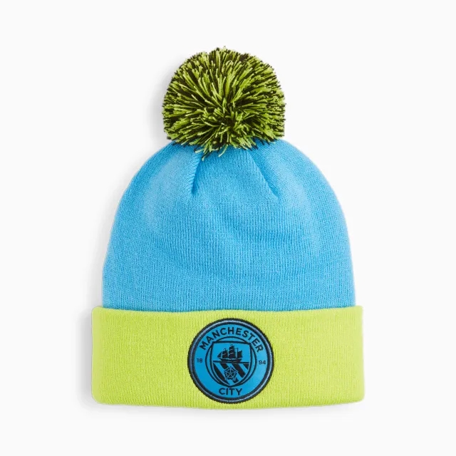 PUMA Manchester City Pom Pom Beanie Hat Youth, Magic Blue/Yellow Glow