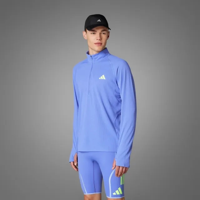 adidas Men Adizero Running Quarter Zip Long Sleeve Tee