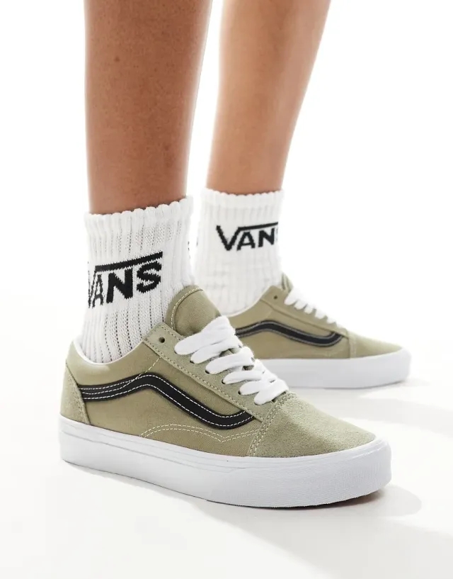 Vans Old Skool Trainers With Oversized Laces In Light Beige-White
