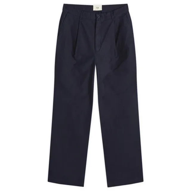 Folk Men's Wide Fit Trousers Navy Linear Texture