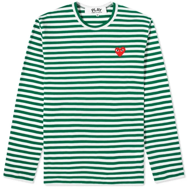 Comme des Garçons Play Comme des Garcons Play Long Sleeve Heart Stripe Logo T-Shirt Green/White/Red