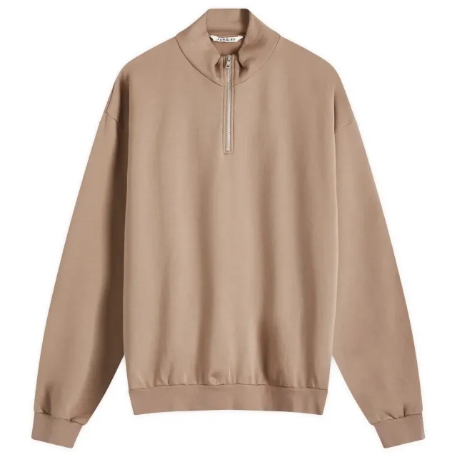 Auralee Men's Quarter Zip Sweat Gray Beige