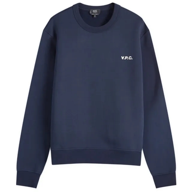 A.P.C. Men's Small VPC Logo Crew Sweatshirt Dark Navy/Ecru