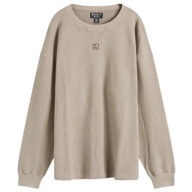 Merely Made Men's Initial Embroidery Long Sleeve T-Shirt Mocha Brown