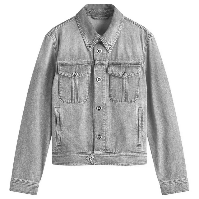 Versace Men's Stone Wash Denim Jacket Mid Grey