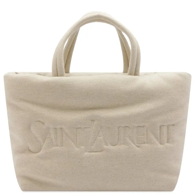 Saint Laurent Men's Embossed Tote Bag Chalk Beige