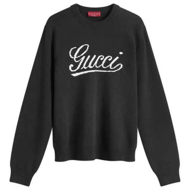 Gucci Men's Script Logo Crew Neck Jumper Black