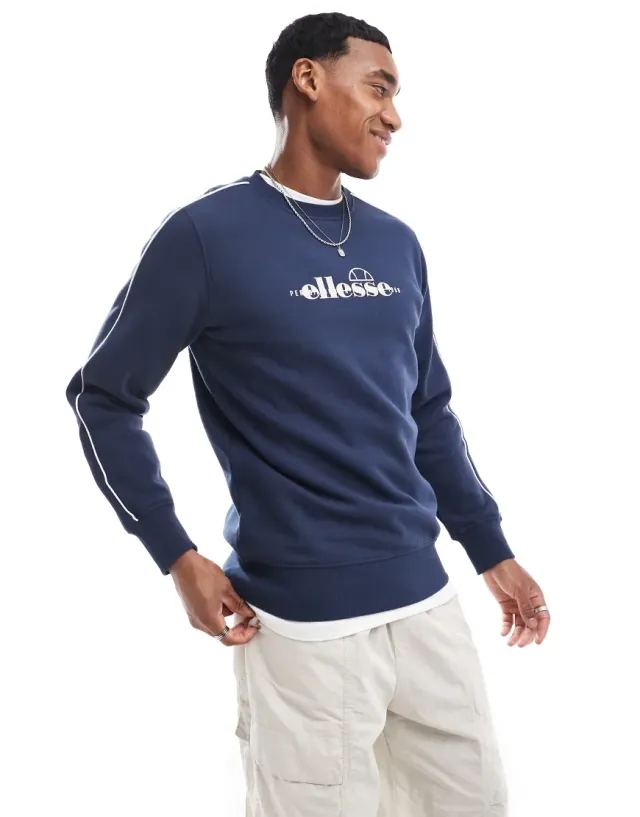 Ellesse Bettega Taped Sleeve Sweatshirt In Navy