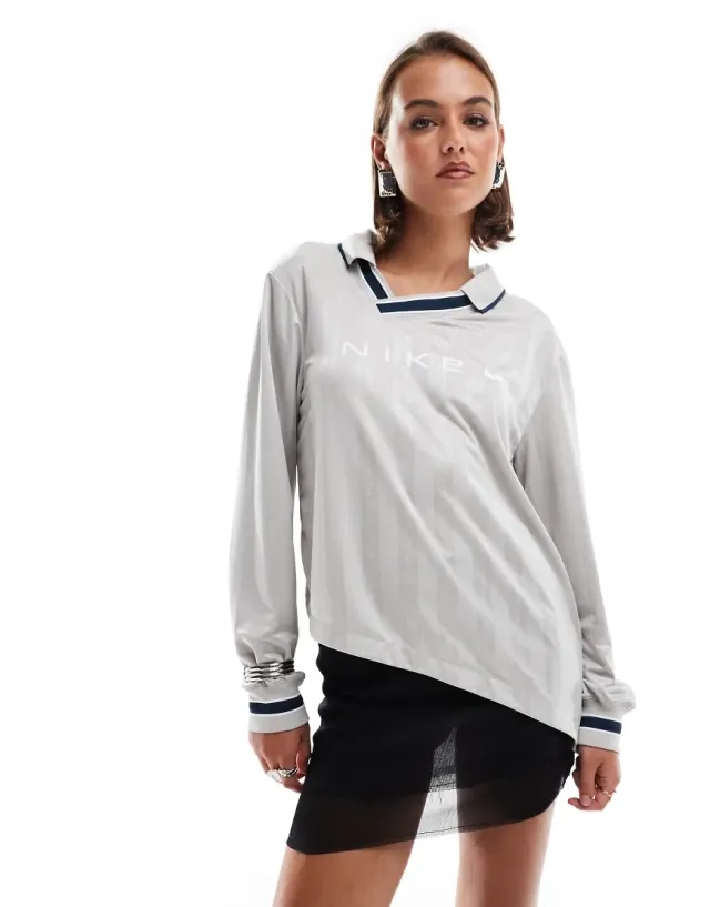 Nike- Nsw Collection Jacquard Long Sleeve Jersey Top In Grey