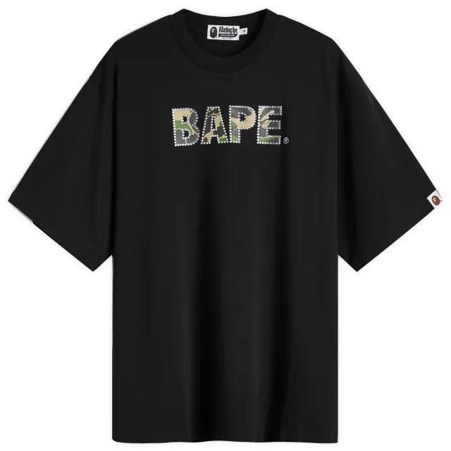 T-Shirt A Bathing Ape Rhinestone Logo Relaxed Fit Short Sleeve Tee Black Xl