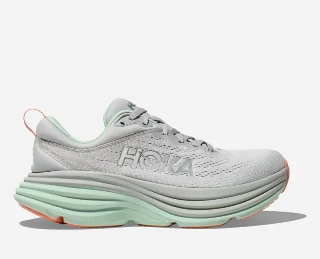 Hoka One One HOKA Women's Bondi 8 Road Running Shoes in Stardust/Aqua Breeze