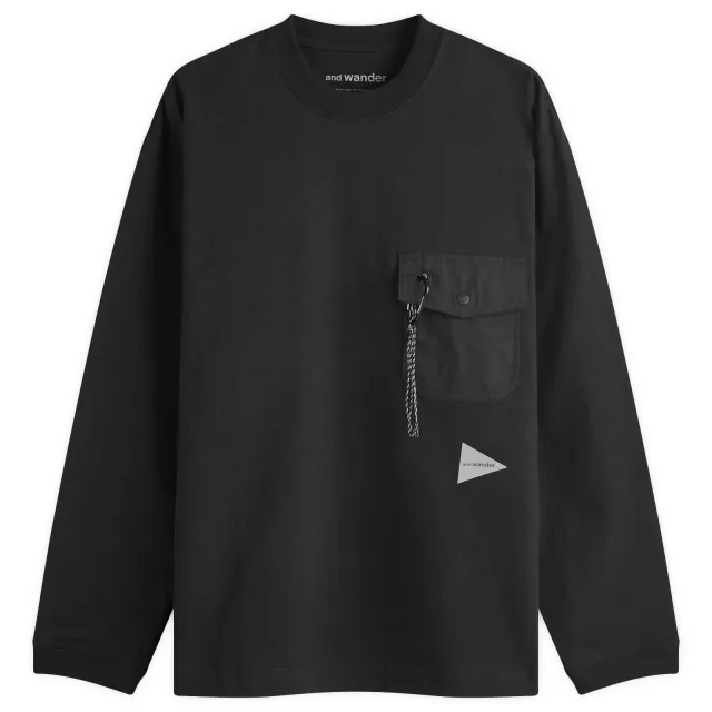 and wander Heavy Cotton Long Sleeve Pocket T-Shirt Black