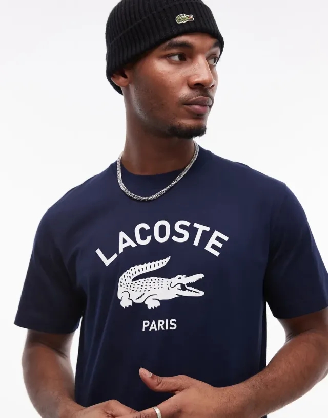 Lacoste Relaxed Fit T-Shirt In Navy With Front Logo Print