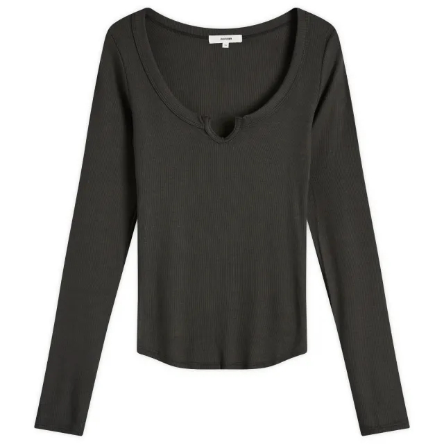 Joah Brown Women's Henley Long Sleeve Top Vintage Black