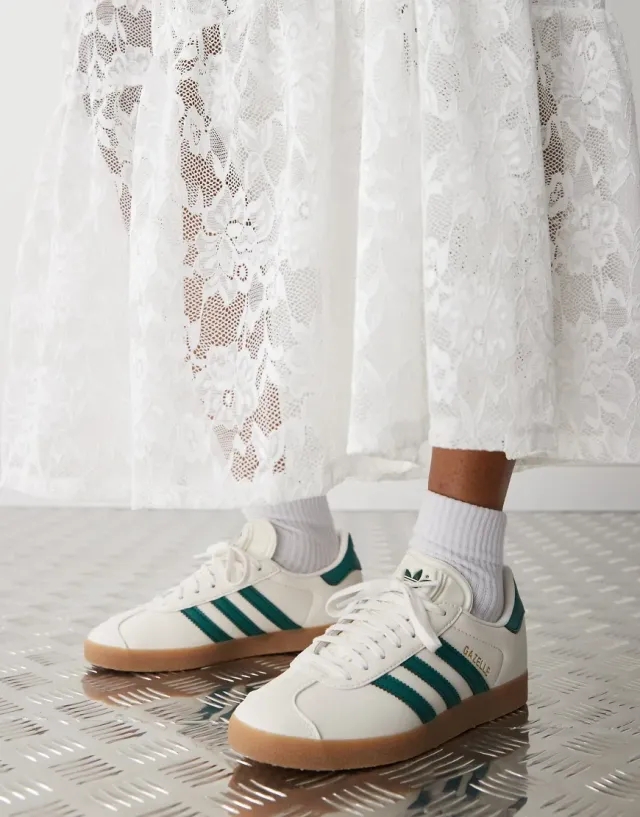Adidas Originals Gazelle Trainers In Cream And Green-White