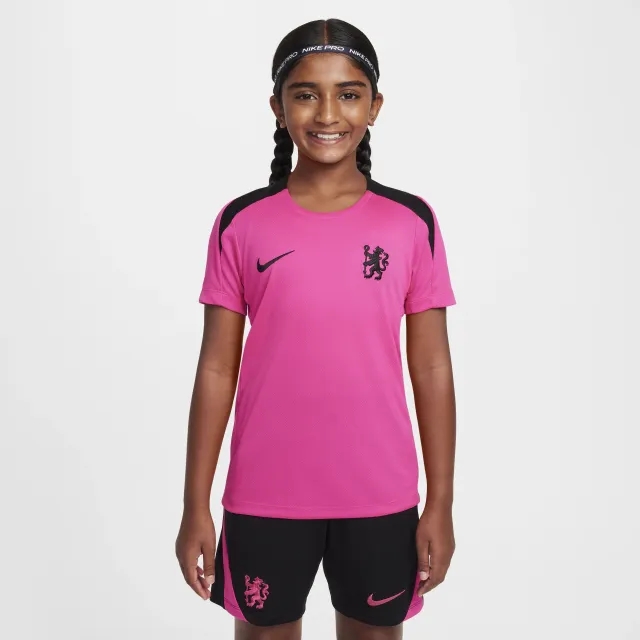 Chelsea F.C. Strike Third Older Kids' Nike Dri-FIT Football Knit Short-Sleeve Top - Pink - Polyester