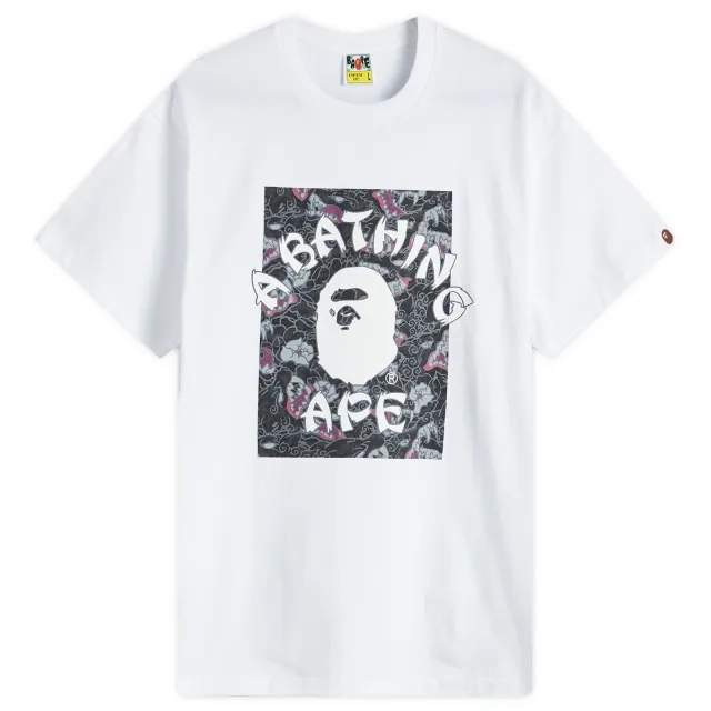 A Bathing Ape Men's Japanese Tattoo Camo College T-Shirt White/Black