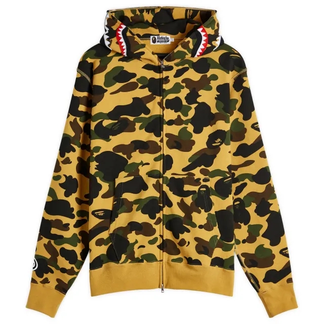 A Bathing Ape Men's 1st Camo Full Zip Shark Hoodie Yellow