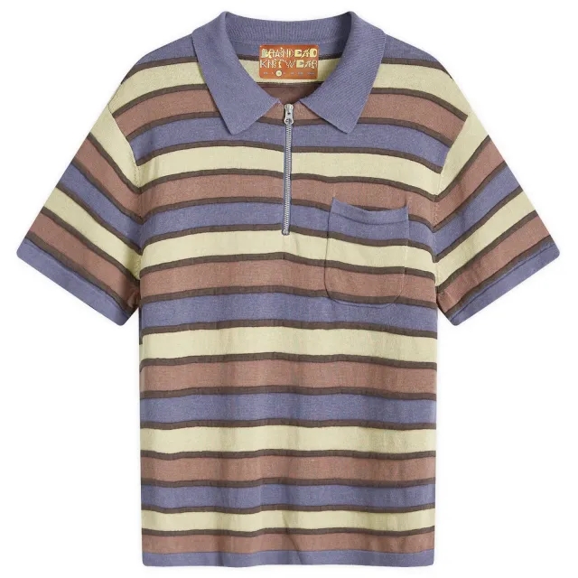 Brain Dead Men's Lifted Stripe Half Zip Polo Blue Multi