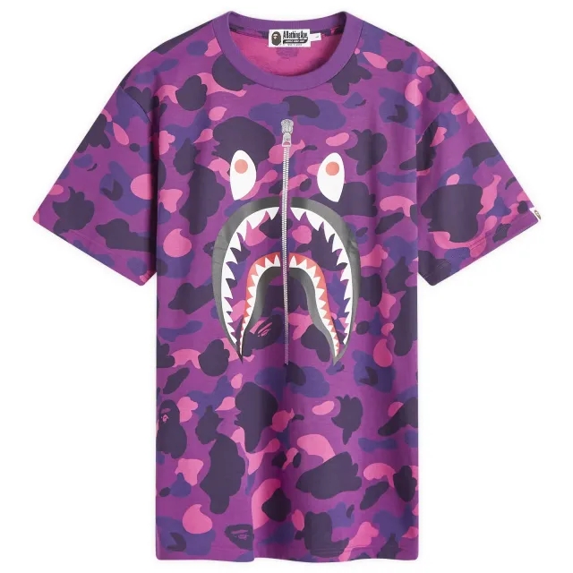 A Bathing Ape Men's All Over Colour Camo Shark T-Shirt Purple