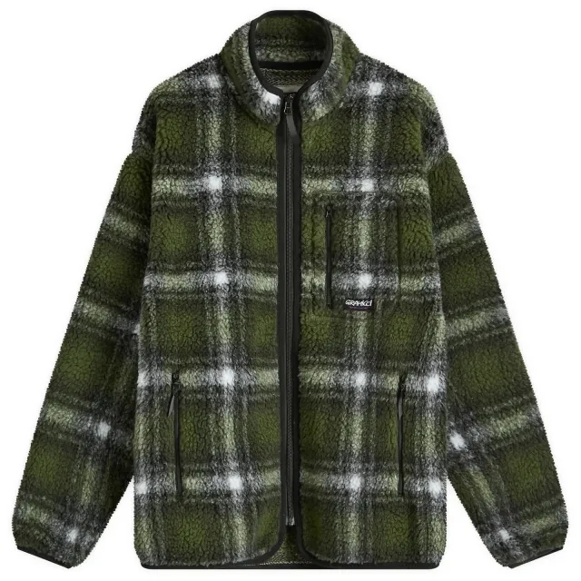 Gramicci Men's Shadow Plaid Sherpa Jacket Olive Shadow Plaid