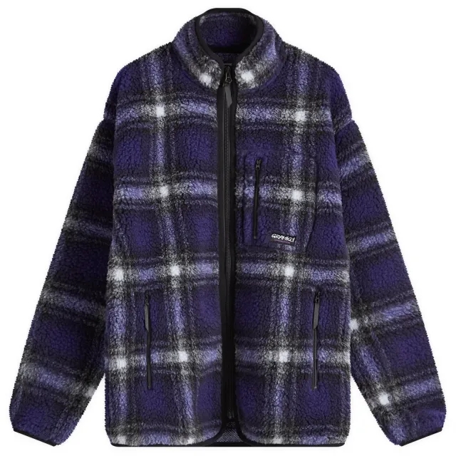 Gramicci Men's Shadow Plaid Sherpa Jacket Purple Shadow Plaid