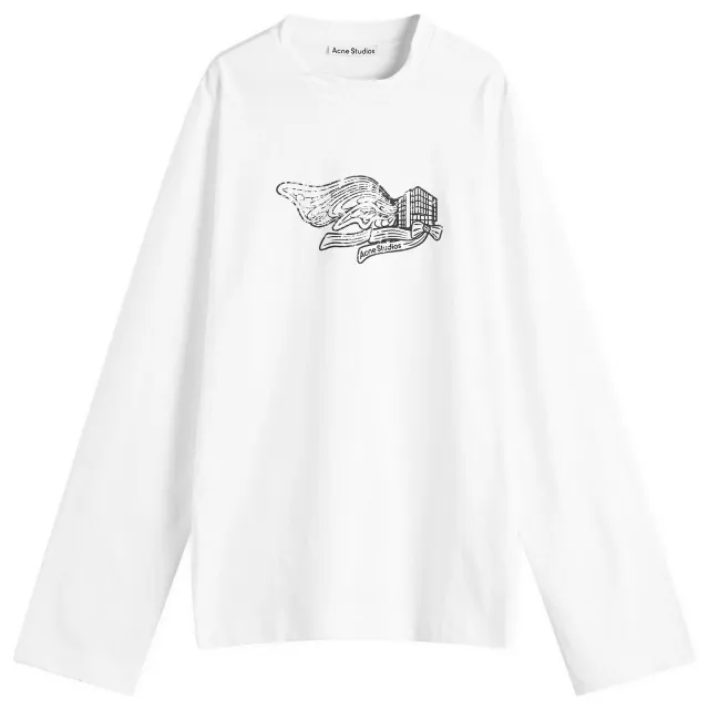 Acne Studios Men's Edden Logo Wings Long Sleeve T-Shirt Optic White