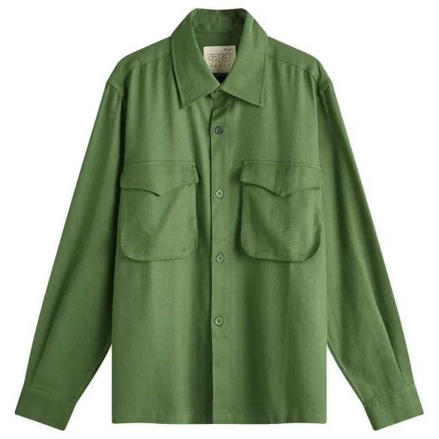 Kardo Men's Bhola Herringbone Patch Pocket Shirt Green