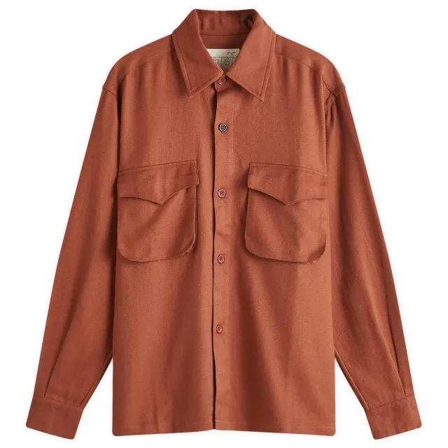 Kardo Men's Bhola Herringbone Patch Pocket Shirt Brown