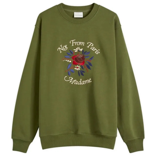 Drôle de Monsieur Men's Flowers Slogan Crew Sweatshirt Khaki