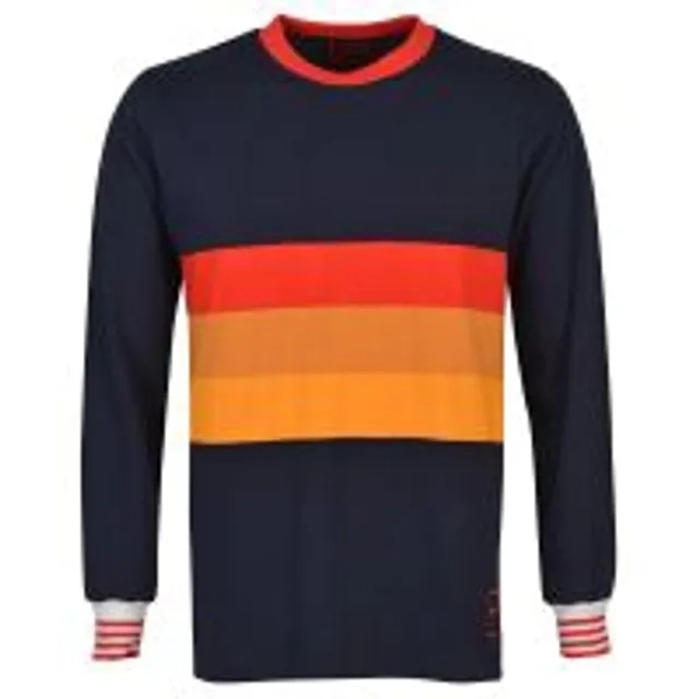 Carlo long sleeve T-shirt (Navy/red & orange stripes)