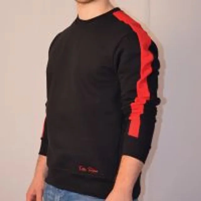 Toffs Retro Black Sweatshirt Red Sleeve Panels.