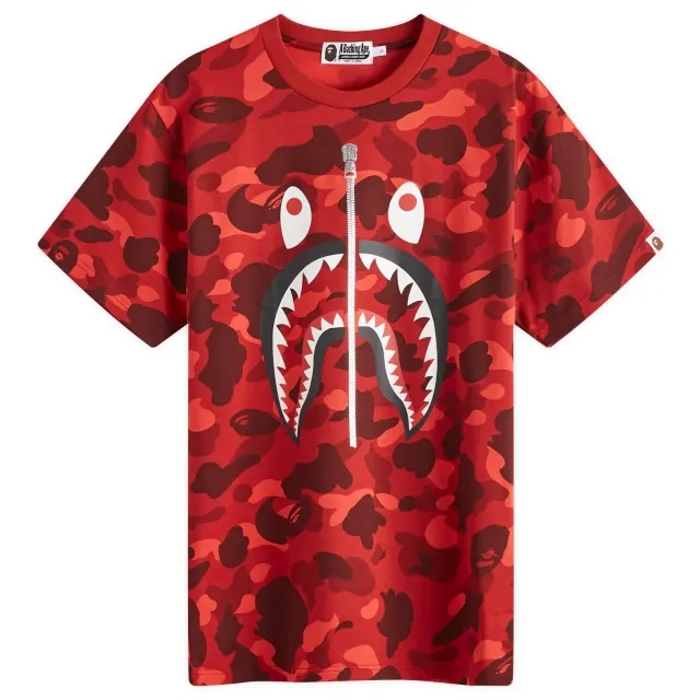 A Bathing Ape Men's All Over Colour Camo Shark T-Shirt Red