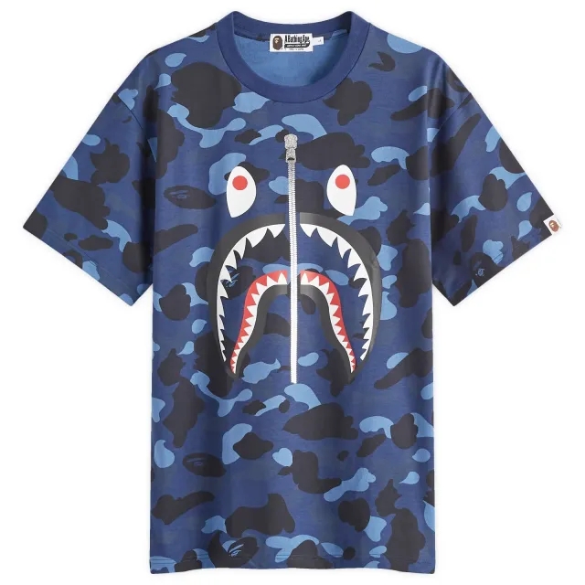 A Bathing Ape Men's All Over Colour Camo Shark T-Shirt Navy