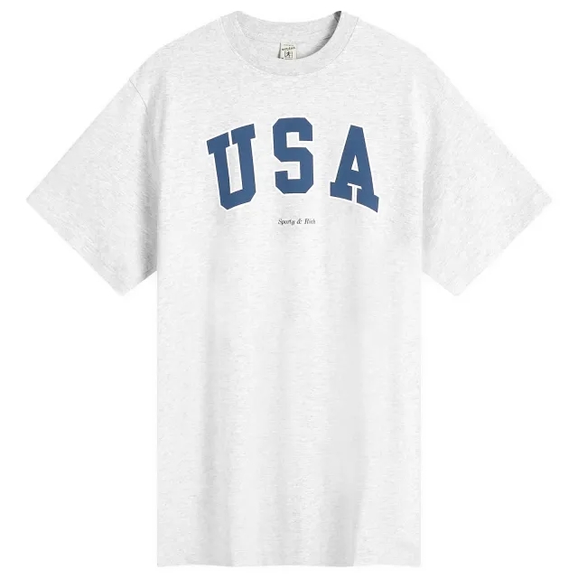 Sporty & Rich Women's USA T-Shirt Heather Gray Navy/White
