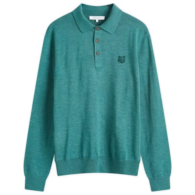 Asics Maison Kitsune Bold Fox Head Patch Knitted Polo Evergreen