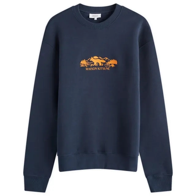 Maison Kitsuné Maison Kitsune Outdoor Profile Fox Comfort Crew Sweatshirt Navy