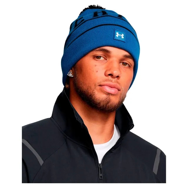 Men's  Under Armour  Halftime Pom Beanie Tech Blue / Black / White OSFM