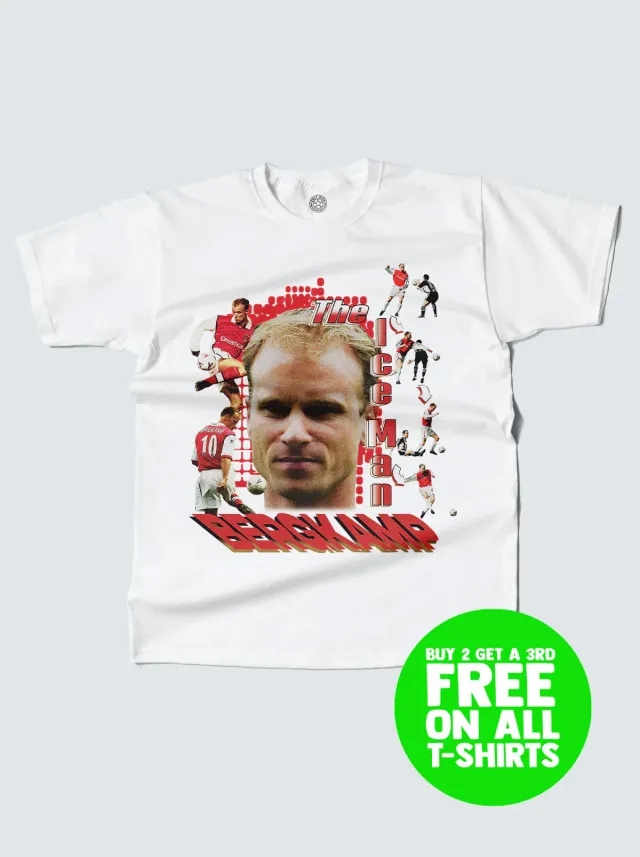 ARSENAL BERGKAMP ICEMAN BOOTLEG TEE | Cult Kits, Small / Arsenal / Black