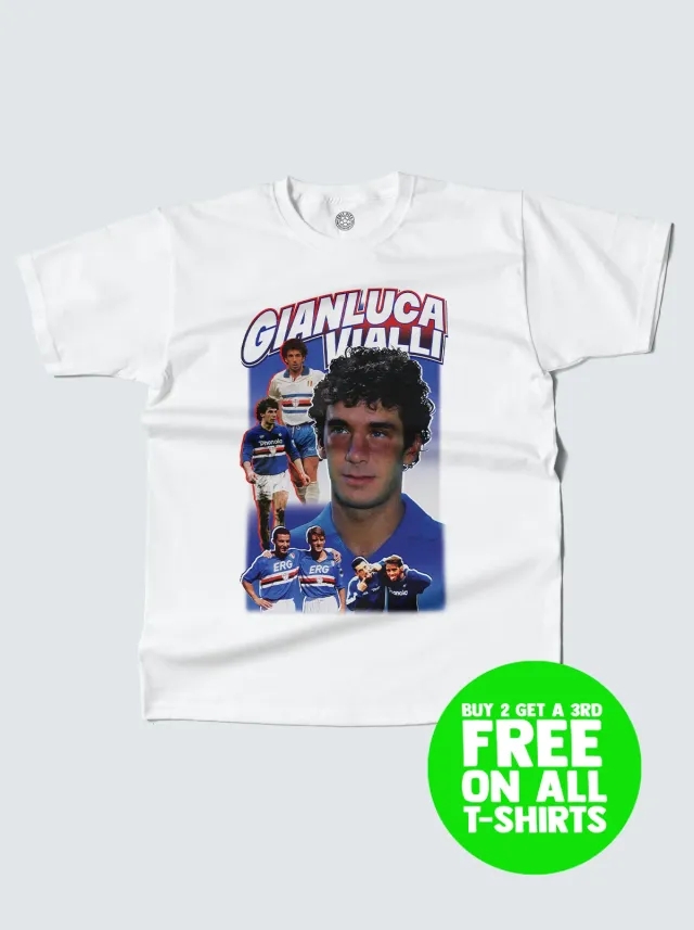 SAMPDORIA GIANLUCA VIALLI BOOTLEG TEE | Cult Kits, Small / Sampdoria / Black