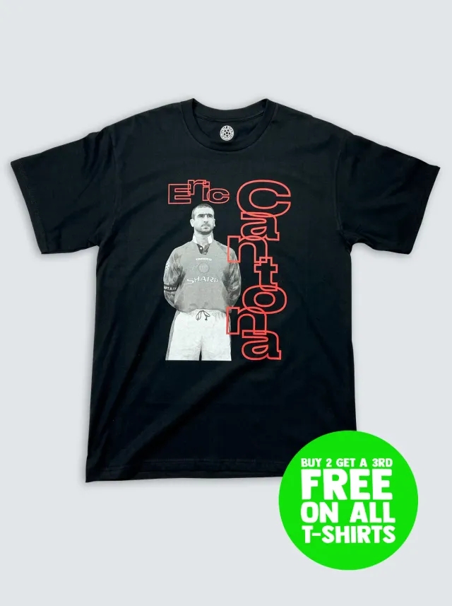 90s STYLE MANCHESTER UNITED CANTONA BOOTLEG TEE | Cult Kits, Small / Manchester United / Black