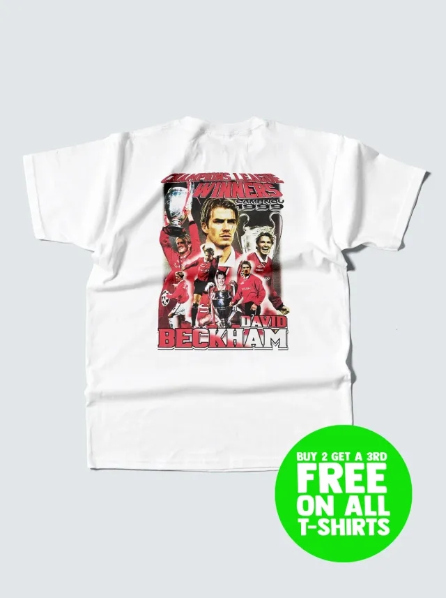 MANCHESTER UNITED BECKHAM 'CAMP NOU 1999' BOOTLEG TEE | Cult Kits, Small / Manchester United / Black