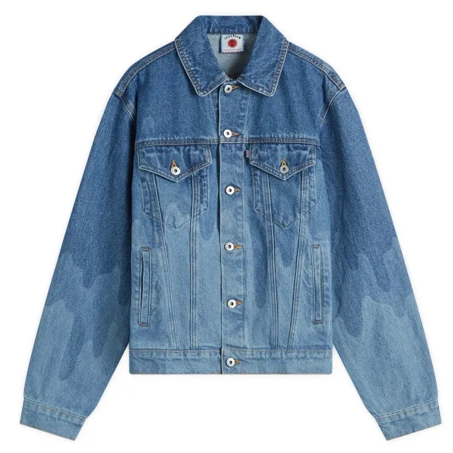 ICECREAM Men's Drip Denim Trucker Jacket Mid Wash Blue