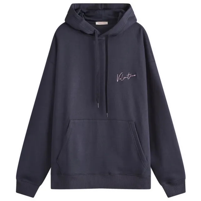 Valentino Men's Logo Popover Hoodie Navy