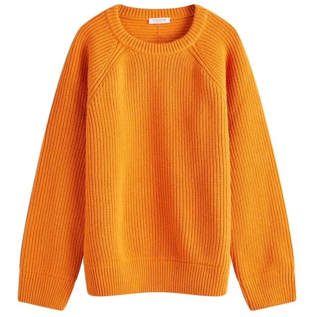 Valentino Men's Fisherman Rib Crew Knit Pure Orange