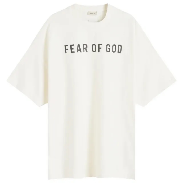 Fear of God Men's Short Sleeve Text Print T-Shirt Cream