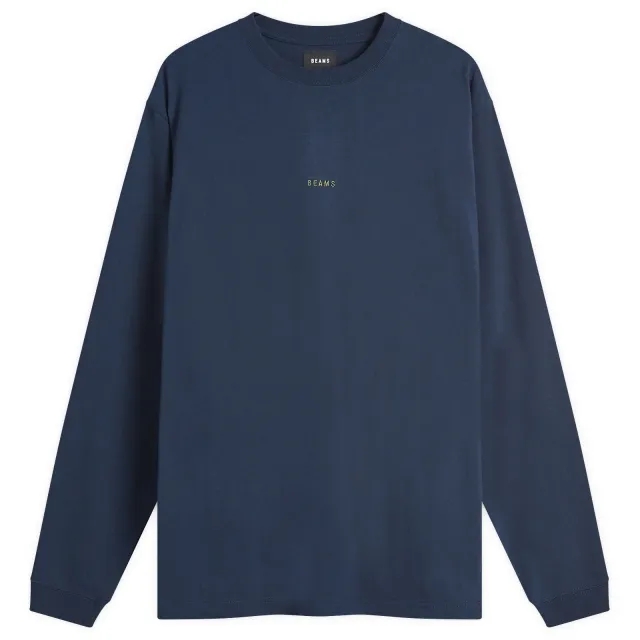 BEAMS Men's Mini Logo Long Sleeve T-Shirt Navy