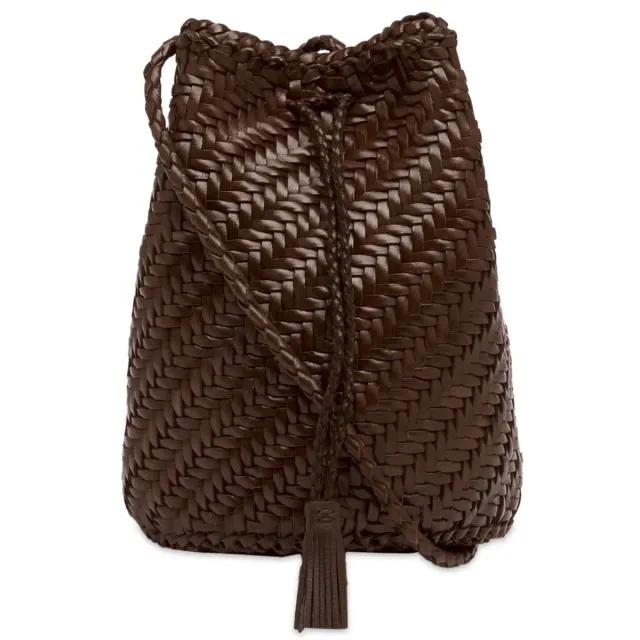 Dragon Diffusion Women's Pompom Double Jump Bucket Bag Dark Brown